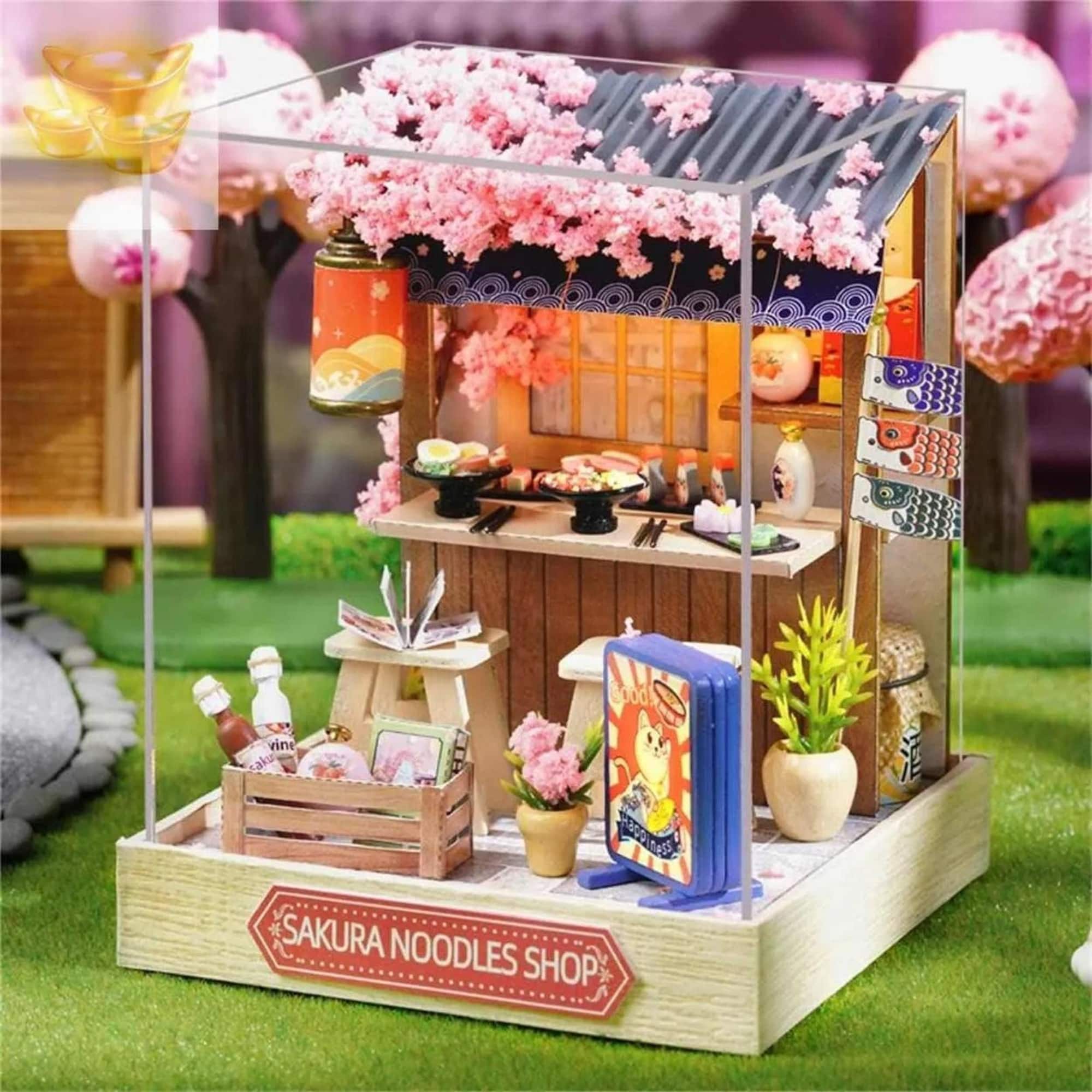 Wizardi Sakura Noodles Shop Miniature Dollhouse Roombox Kit